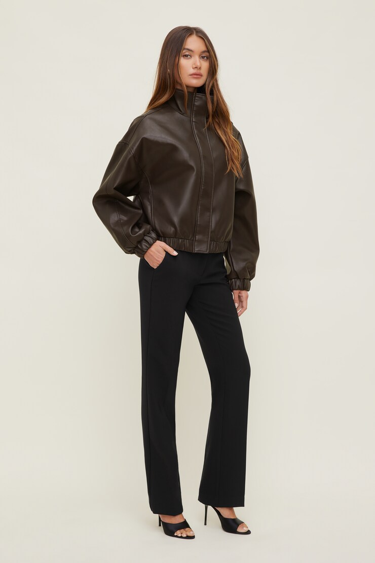 Brynn Faux Leather Bomber Jacket French Mole Brown large