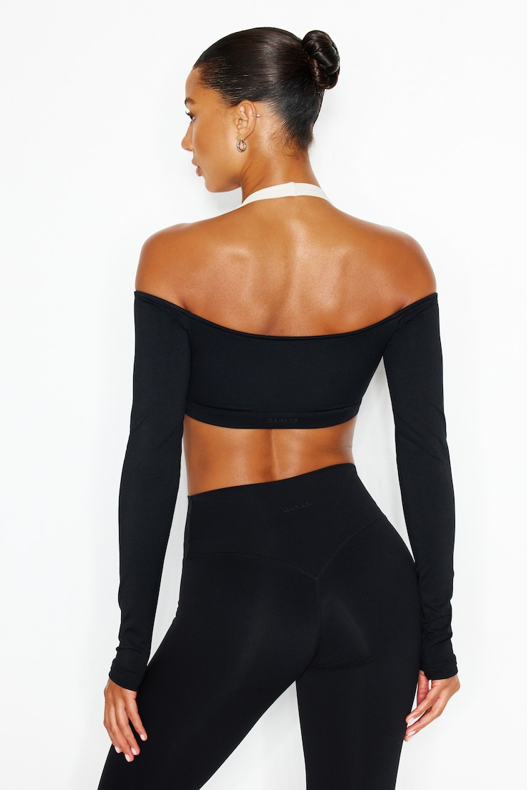 Active Double Layer Micro Top, Jet Black/Coconut Whip Beige, large