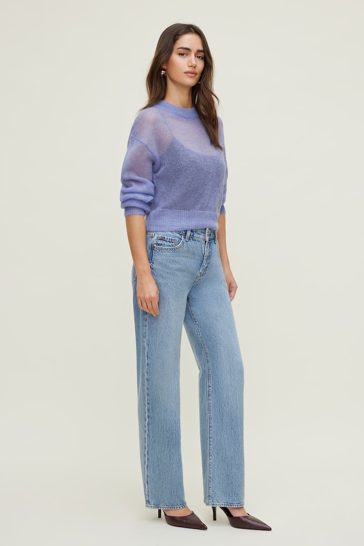 Premium Mohair Balloon Sleeve Sweater Periwinkle Bloom Purple large