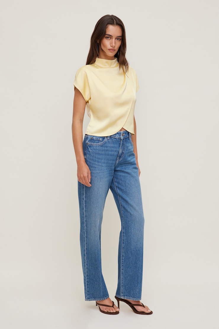 Ella Layered Satin Blouse Pale Yellow large