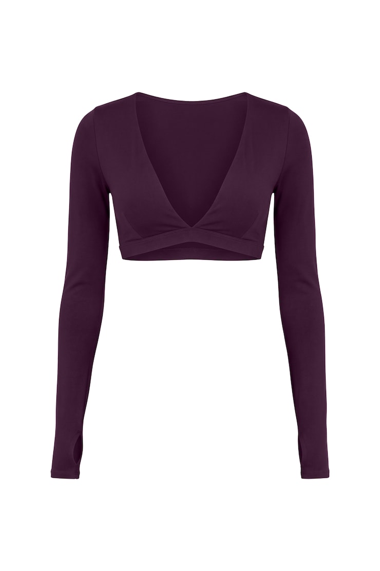 Active Plunge Long Sleeve Top, Wild Berry Maroon, large