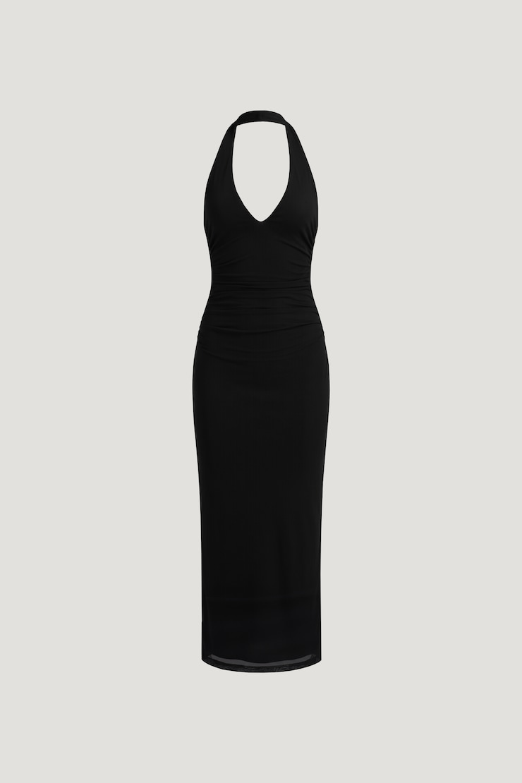 Reia Halter Mesh Maxi Dress Jet Black large