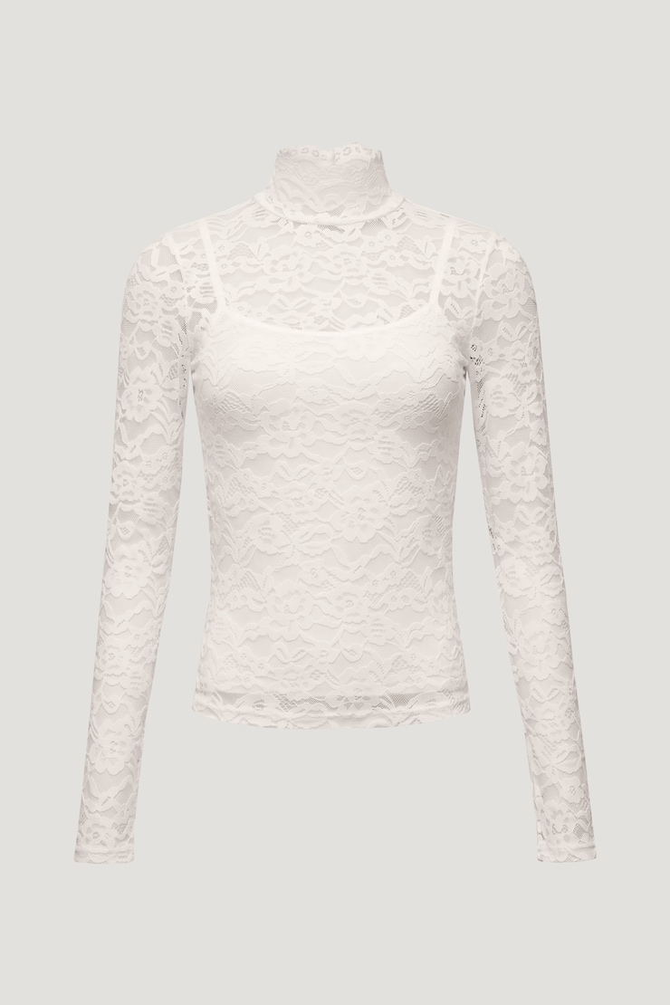 Lace Mock Neck Top Sea Salt Cream large