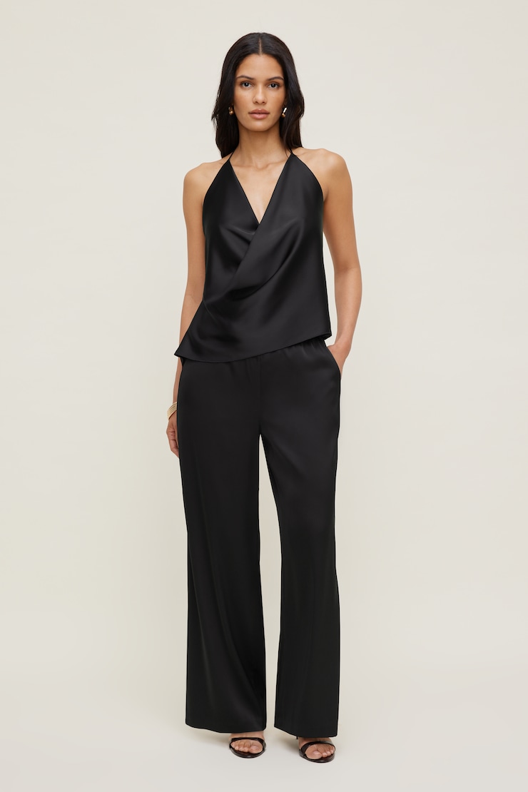 Satin Wrap Halter Top Jet Black large