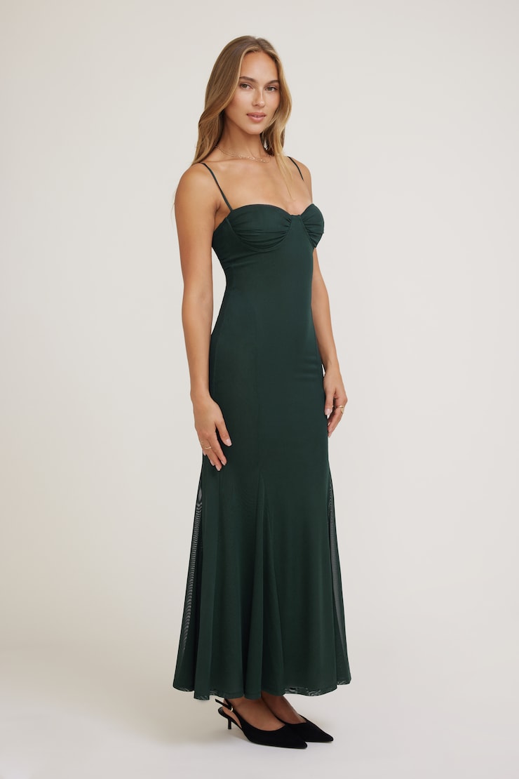 Monet Mesh Maxi Dress Scarab Green Mesh large