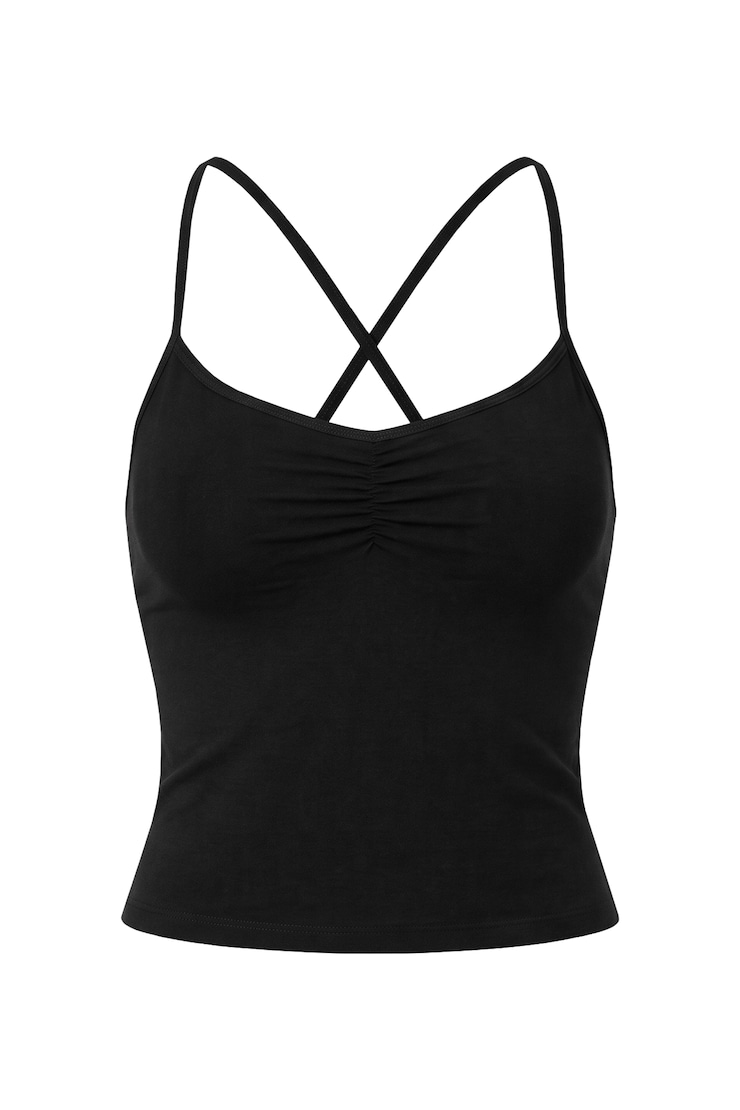 Active Ruched Cami Top, JET BLACK, large