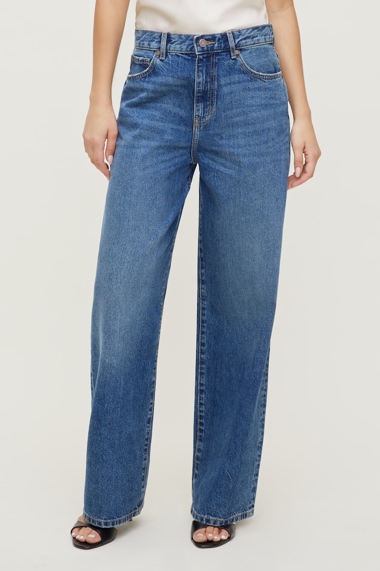 Rowan Mid Rise Baggy Wide Leg Jeans Medium Indigo / Aspen Blue large