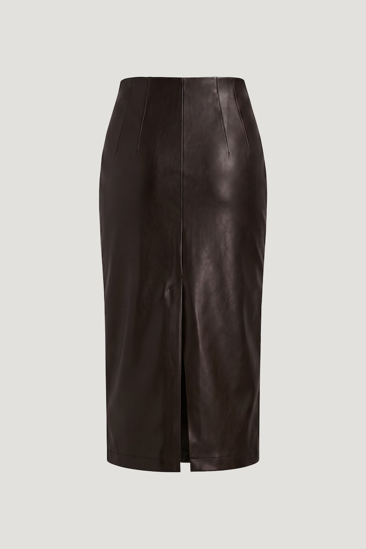 Shiloh Faux Leather Midi Skirt French Mole Brown large