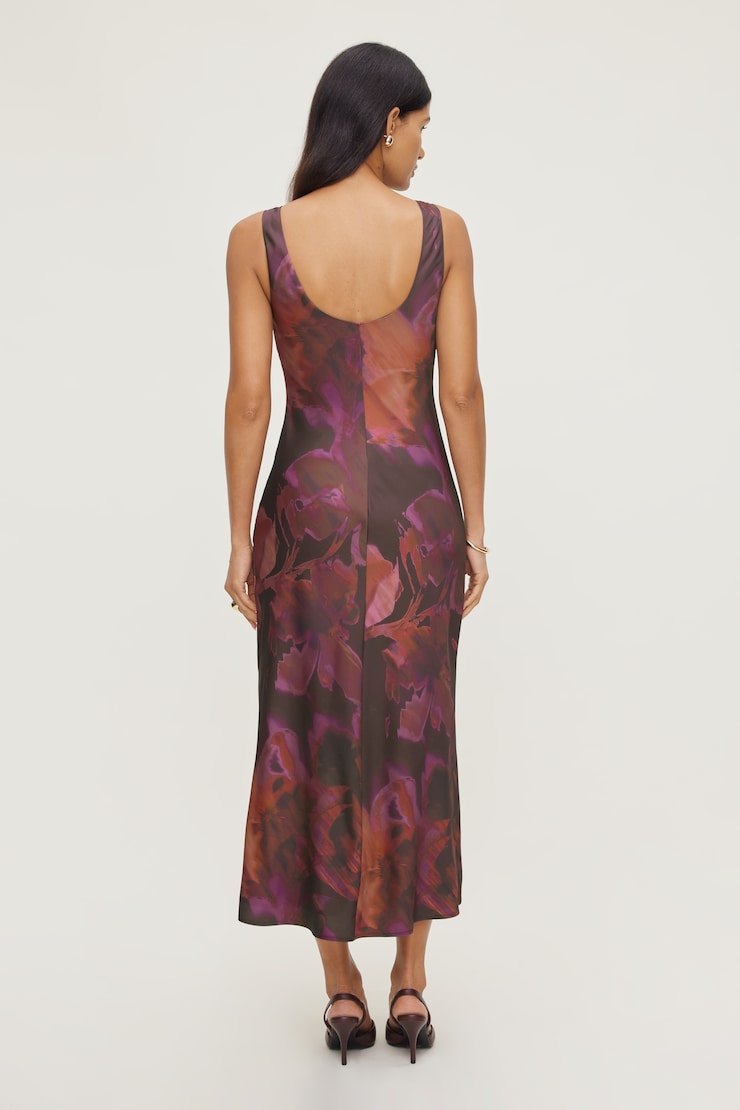 Liora Satin Maxi Slip Dress Maroon Floral large
