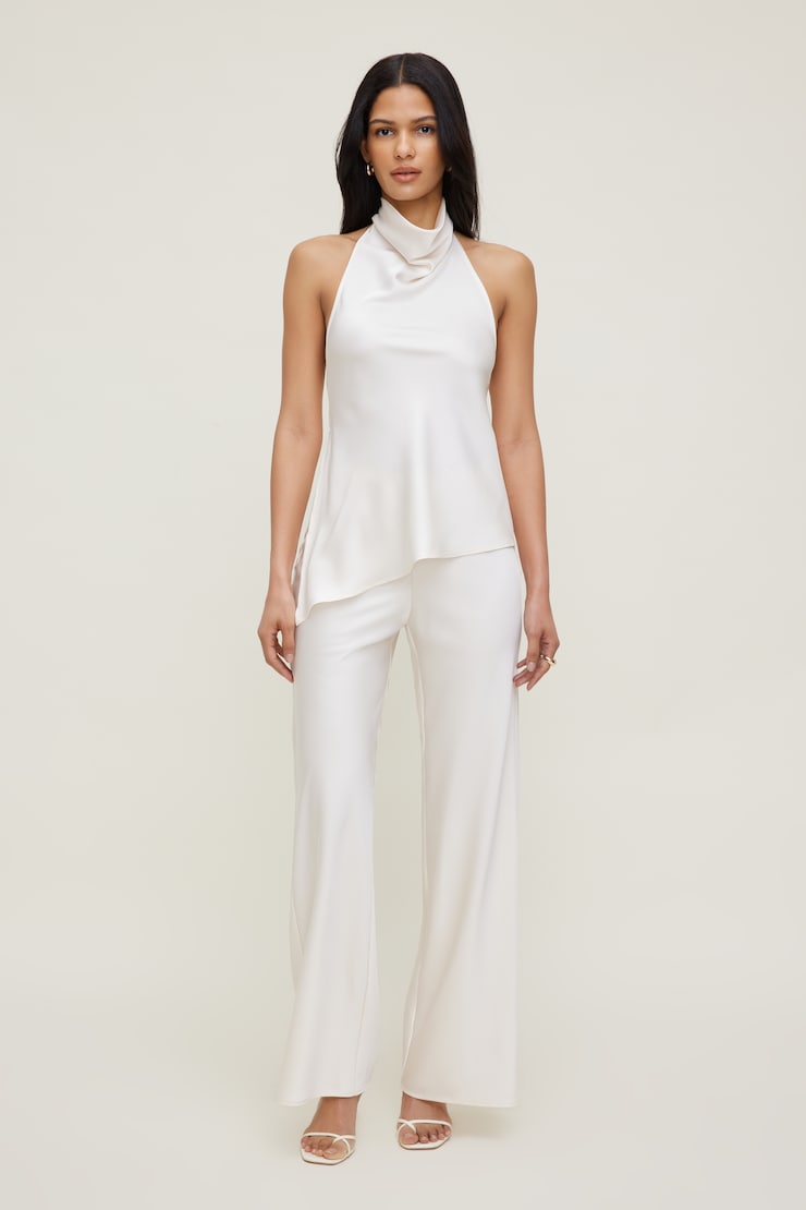 Asymmetric Satin Halter Blouse Sea Salt Cream large