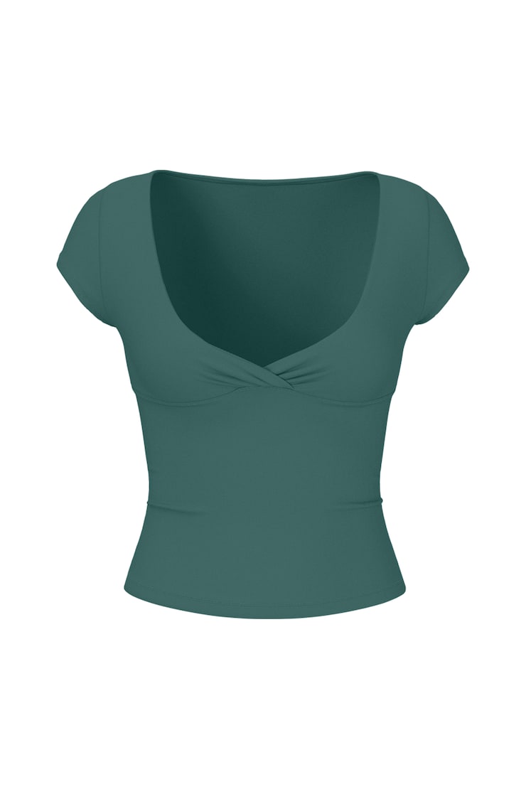 T-shirt croisé Sleek, Tentation sarcelle, large
