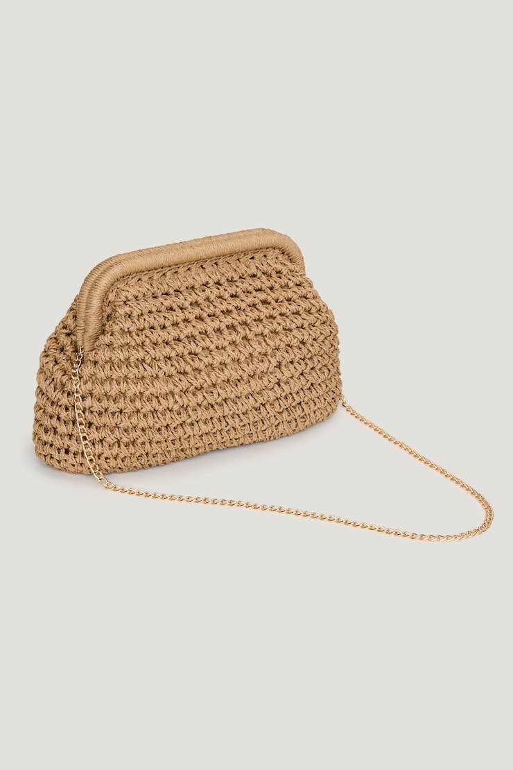 Pochette en paille Beige naturel large