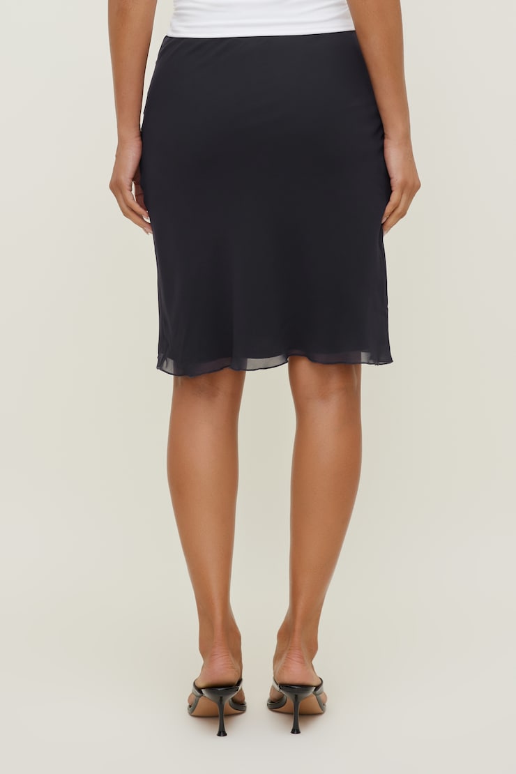 Jupe midi en georgette Esther Marine puits profond large