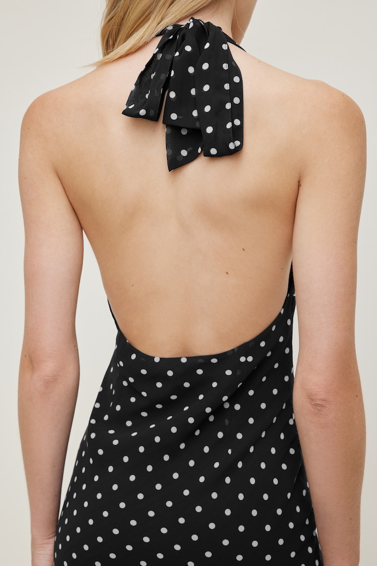 Elena Halter Midi Dress Black w/ White Polka Dots large