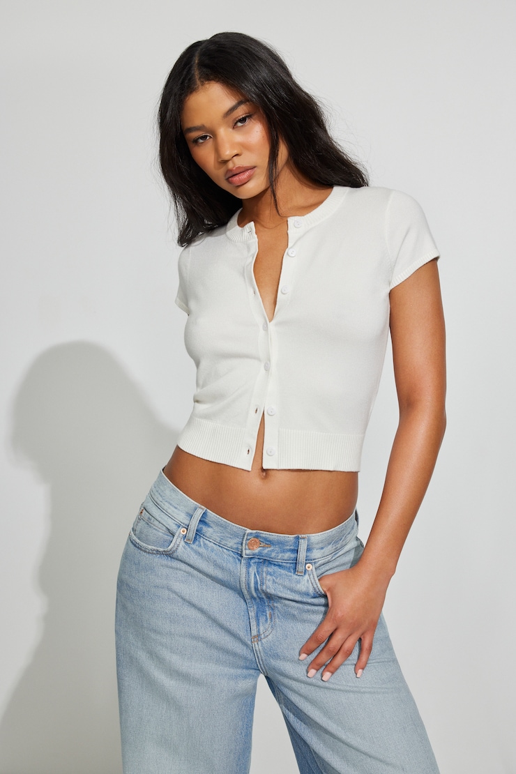 Cropped Button Up Top, Snow White, large