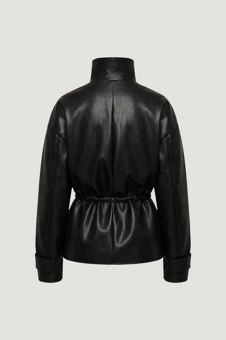 Blouson cintré en faux cuir Noir encre large