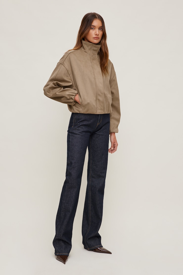 Brynn Faux Suede Bomber Jacket Savannah Tan large