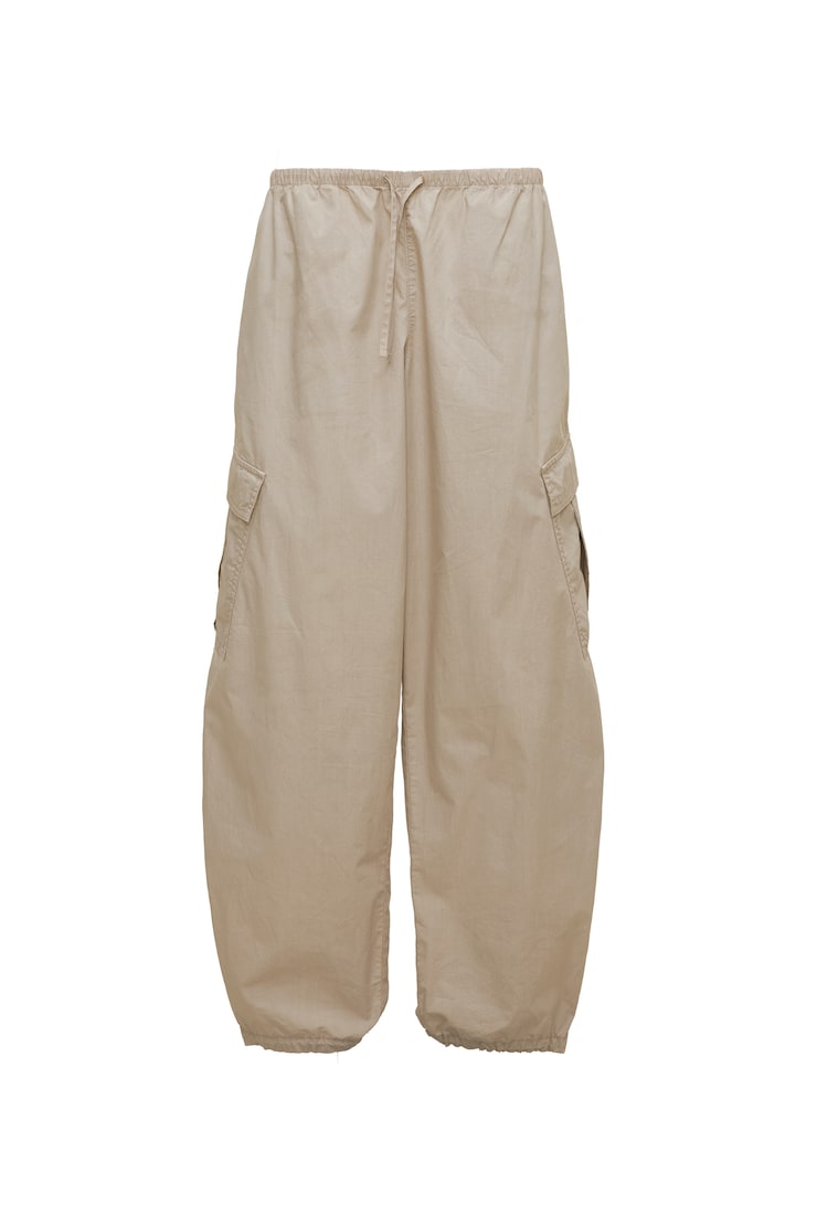 Poplin Balloon Cargo Pants, String Beige, large