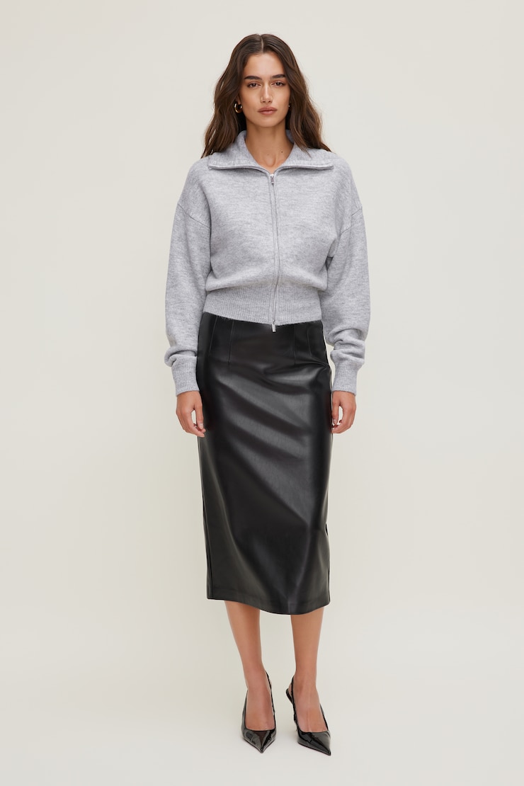 Sage Funnel Neck Zip Sweater Light Grey Mix large