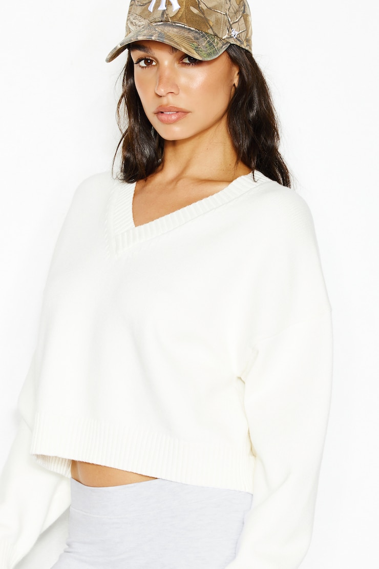 Throwover V-Neck Sweater, Snow White, large