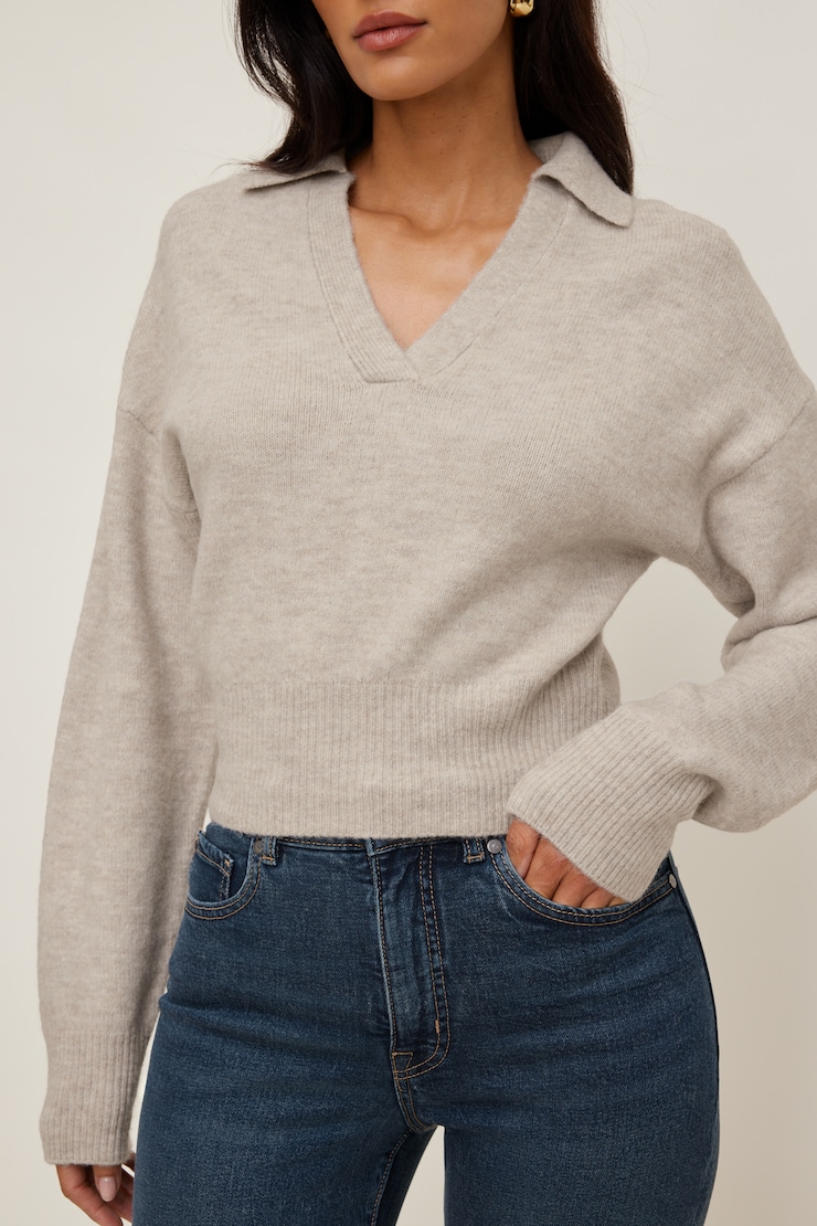 Audrey Cinched Polo Sweater Atmosphere Melange Beige large
