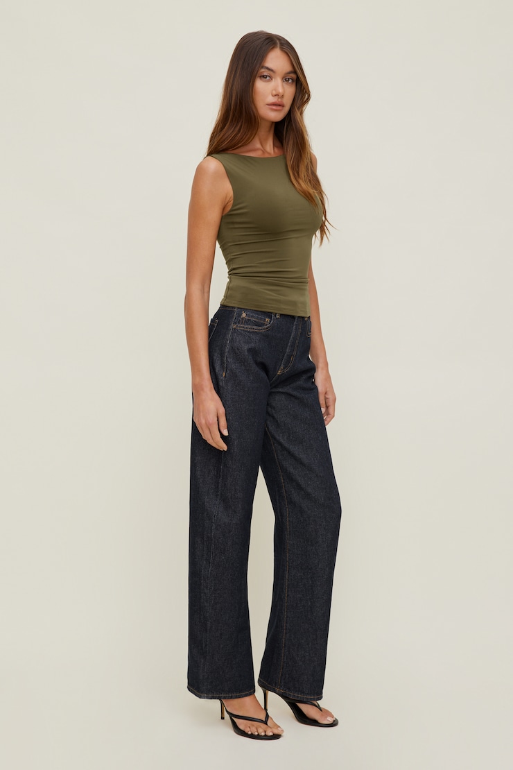 Nola Sculpt Tank Top Dark Olive Khaki large