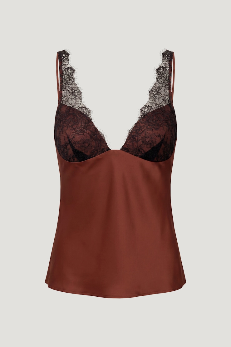 Satin Lace Cami Top Dark Paprika Burgundy large