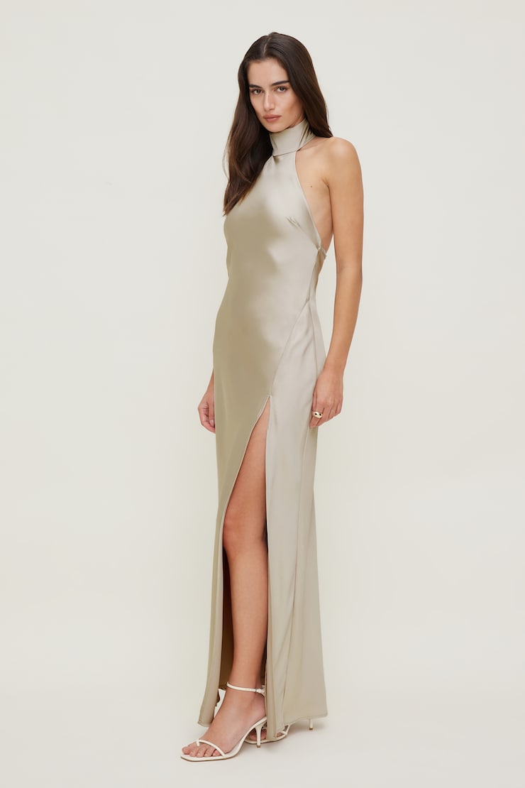 Satin Halter Maxi Dress