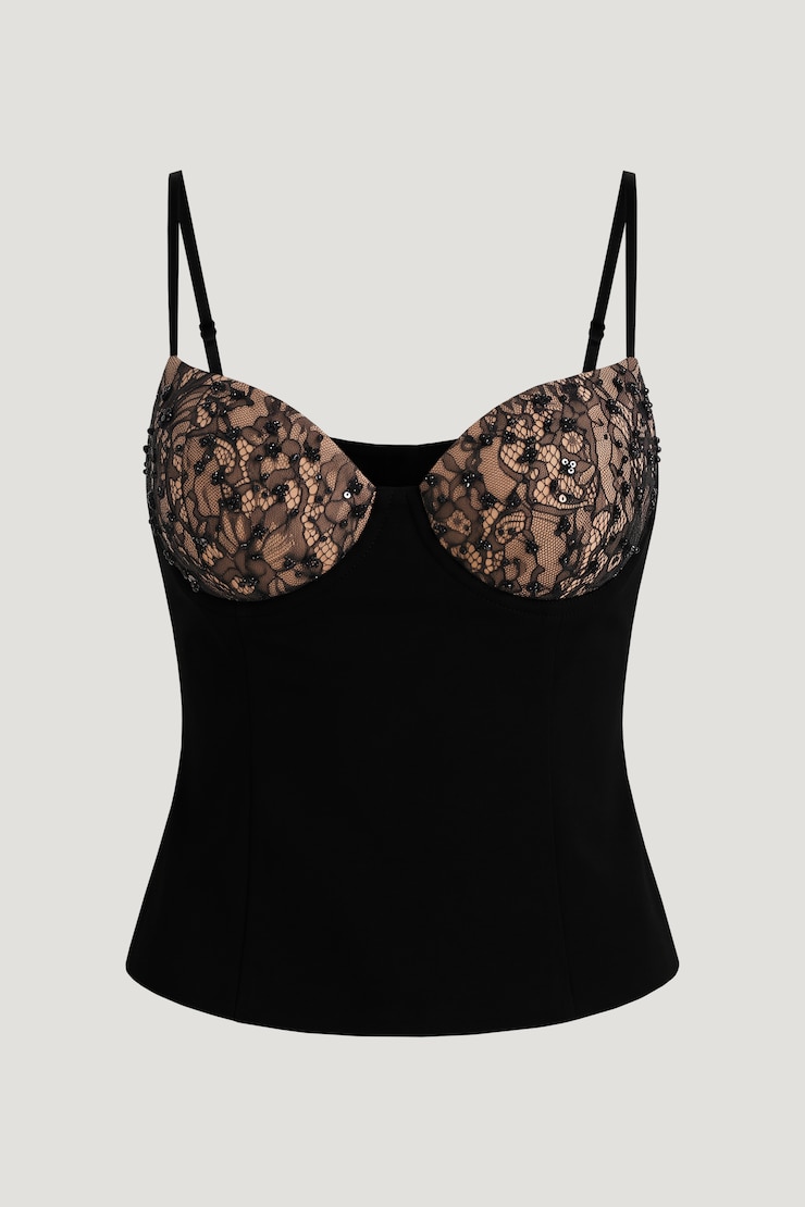 Monet Beaded Lace Top Jet Black large