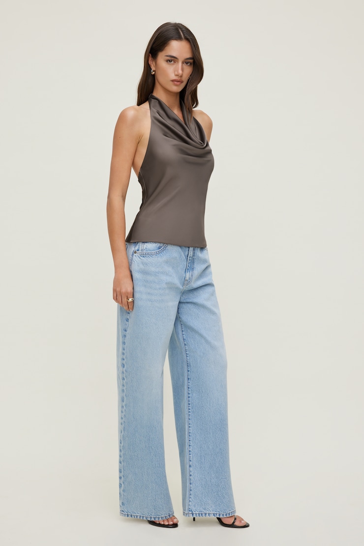 Camila Satin Blouse Iron Taupe large