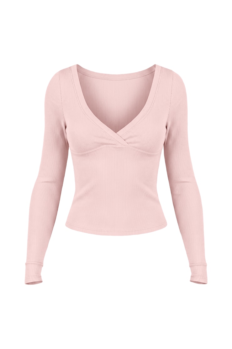 SnatchRib Crossover Longsleeve Top, Pink, large