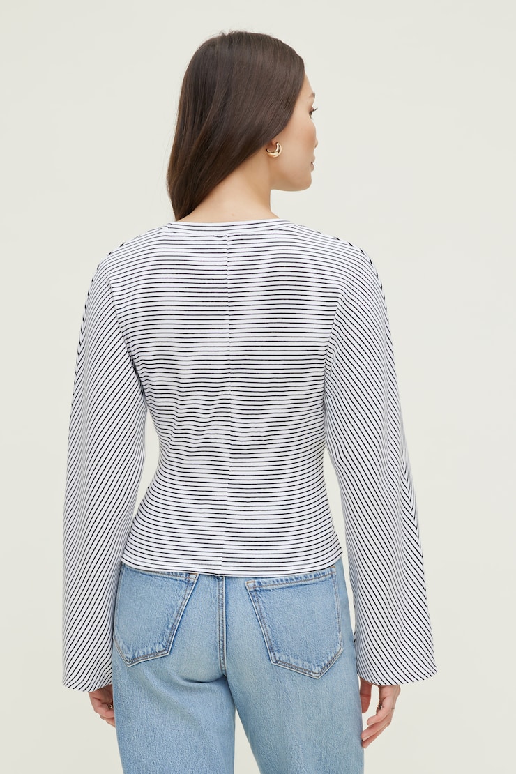 Haut rayé en coton épais à manches dolman Blanc éclatant avec rayures noires large