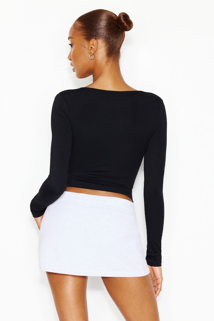 Sleek Plunge Longsleeve Top, Jet Black, large