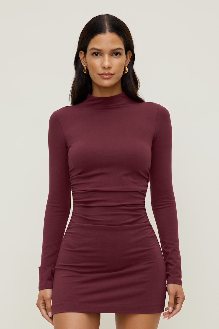 Katia Cotton Mini Dress Maroon Banner large