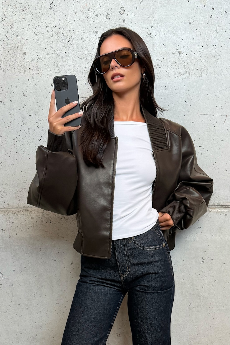 Blouson aviateur côtelé en faux cuir
