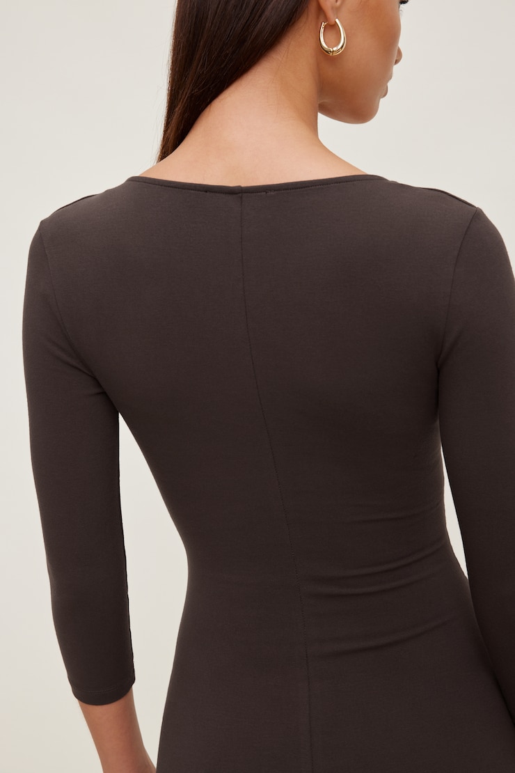 Morgan 3/4 Sleeve Mini Dress Java Brown large