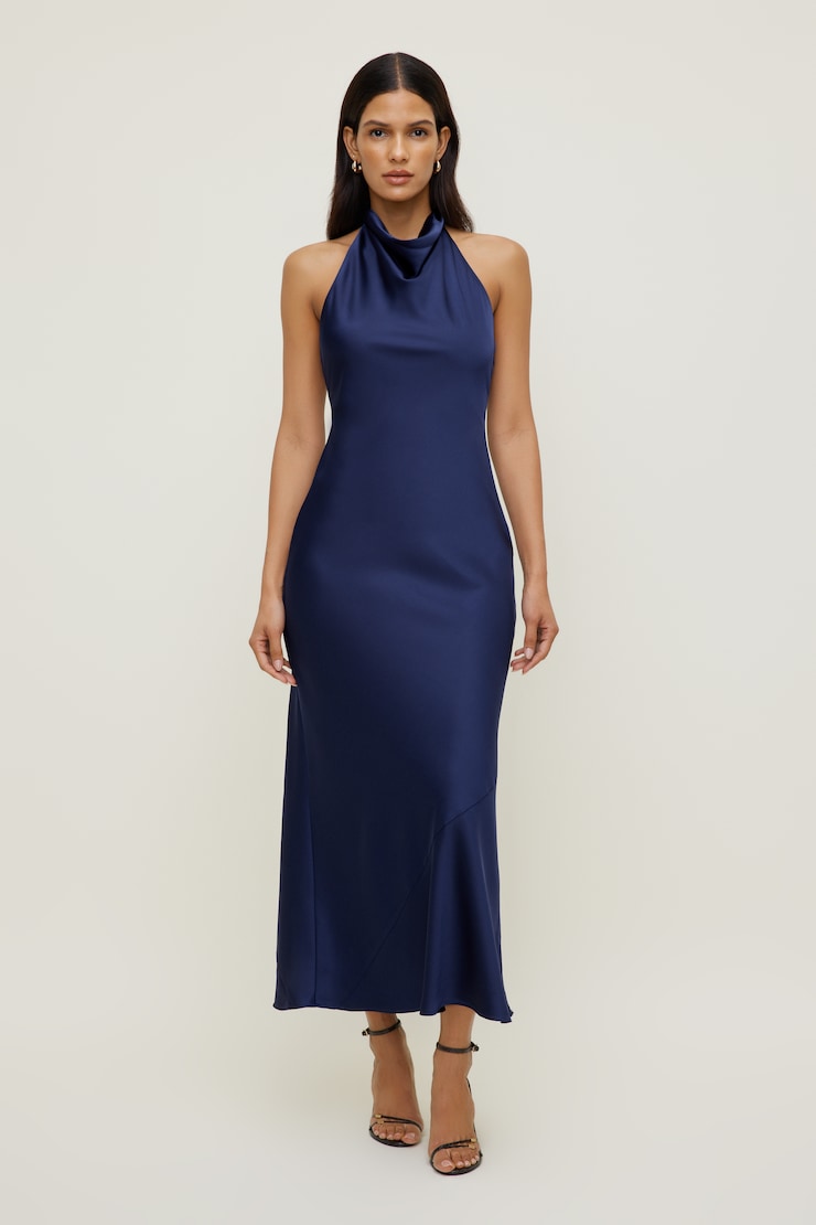 slip halter dress Satin Maxi yellow satin halter dress