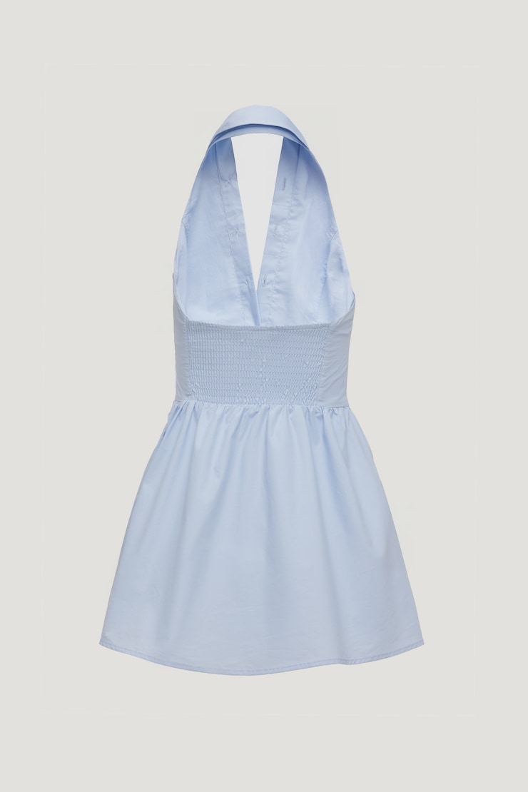 Poplin Halter Mini Dress Heather Blue large