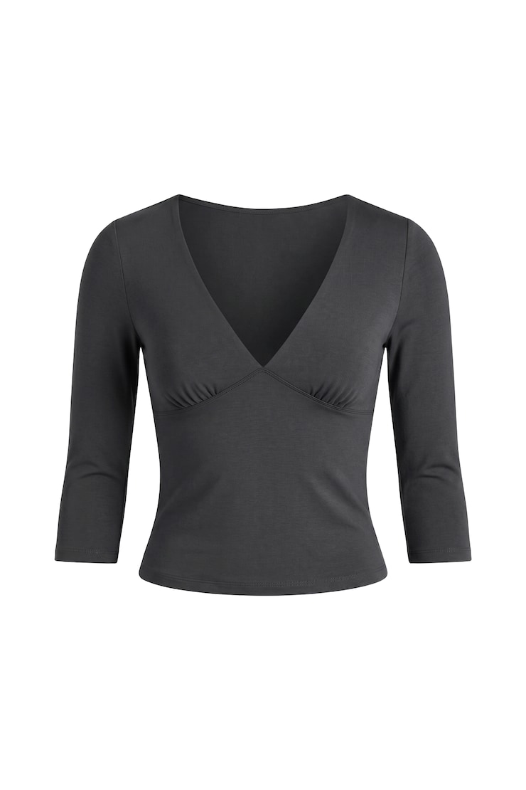 Plunge 3/4 Sleeve Top, Forged Iron Grey, large