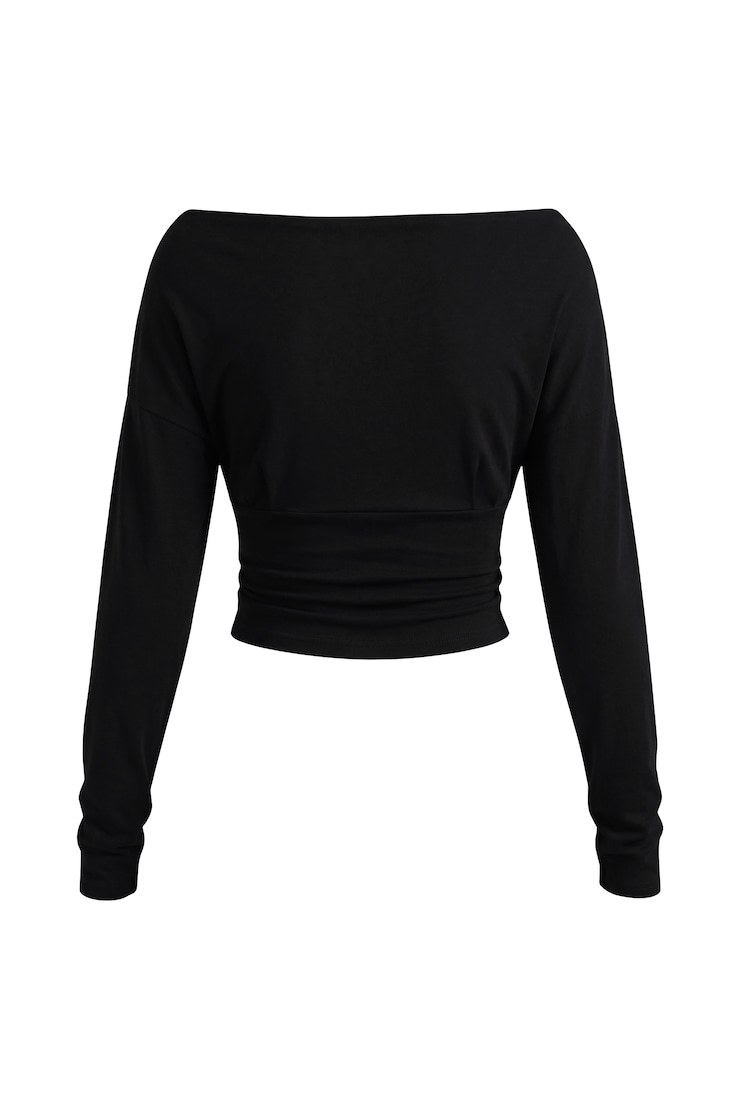 Haut asymétrique à manches longues et taille moulante, Noir encre, large
