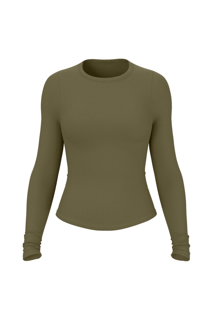 Sleek Crewneck Longsleeve Top, Kalamata Green, large
