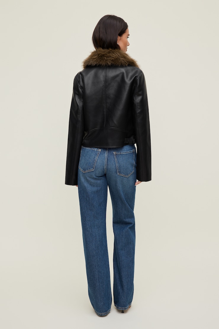 Faux Fur Collar Leather Jacket