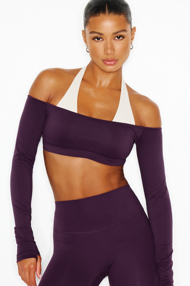 Active Double Layer Micro Top, Wild Berry Maroon/Coconut Whip Beige, large