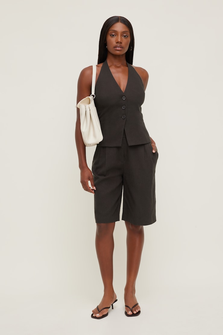 Linen Halter Vest Chocolate Torte Brown large