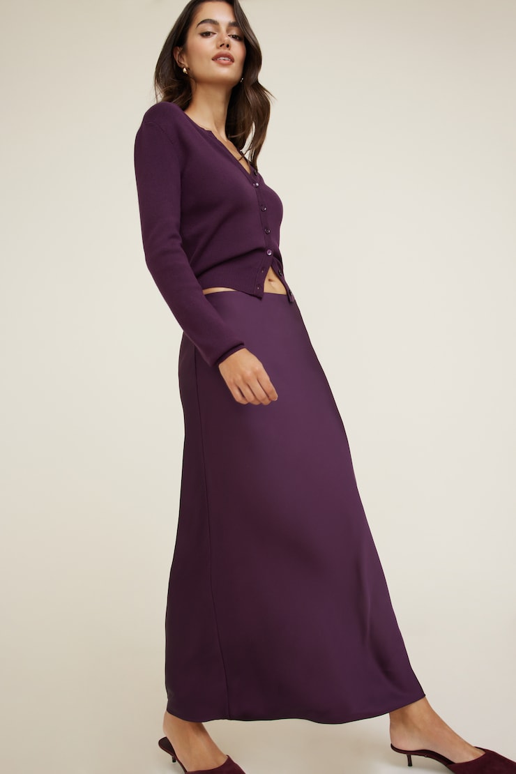 Satin Maxi Skirt Deepest Plum Purple large