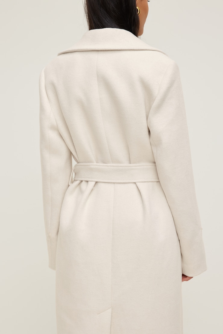 Faux Fur Trim Wool Coat Sea Salt Cream large
