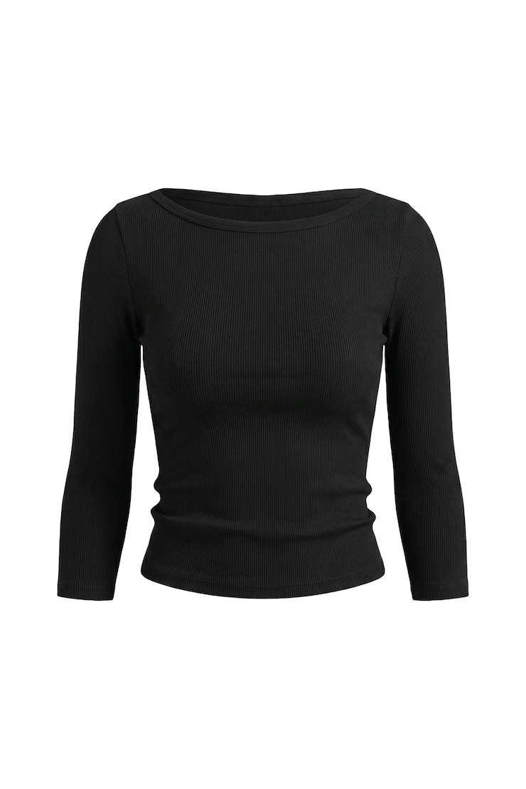 SnatchRib 3/4 Sleeve Top, Jet Black, large