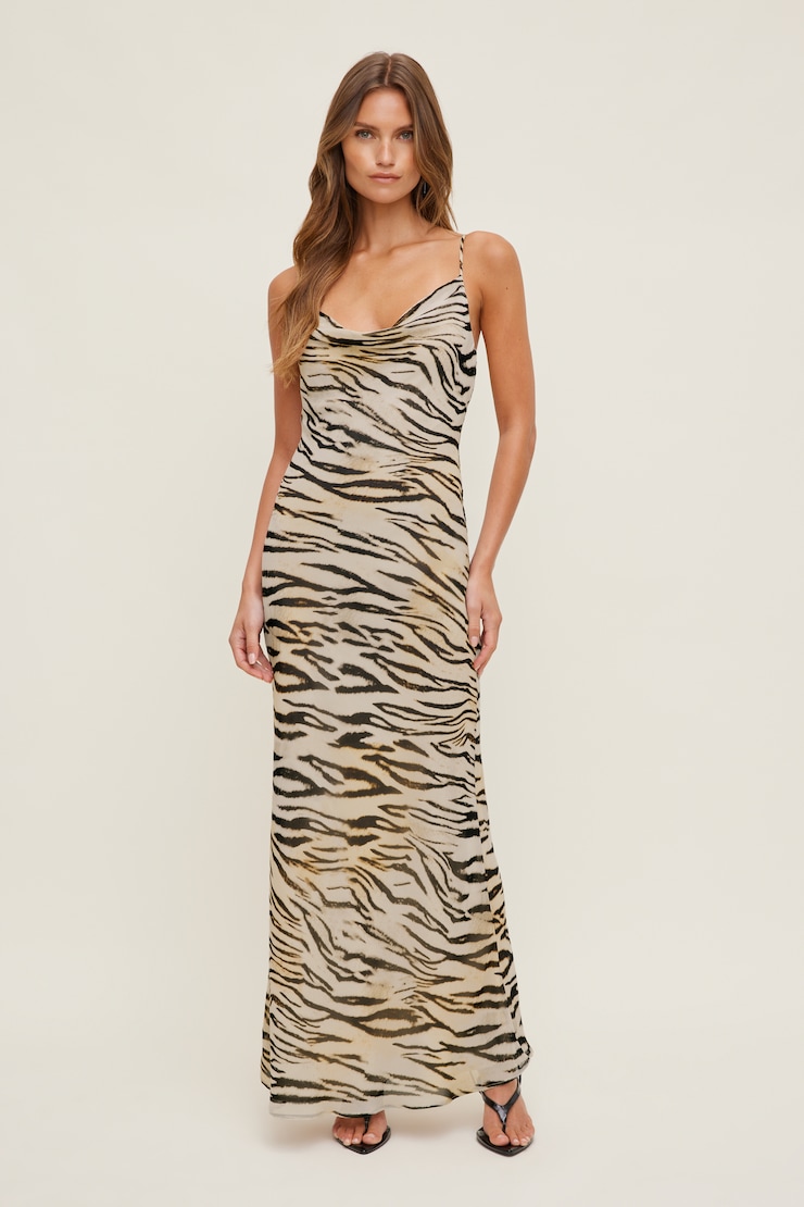 Alessia Maxi Slip Dress Zebra Brown large