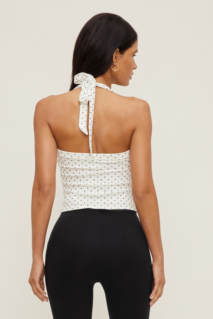 Mesh Halter Top White w/ Black Polka Dots large