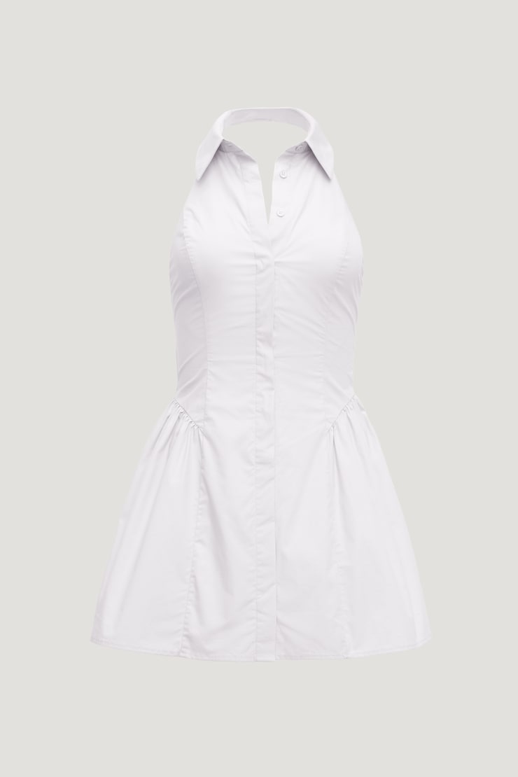 Poplin Halter Mini Dress Bright White large
